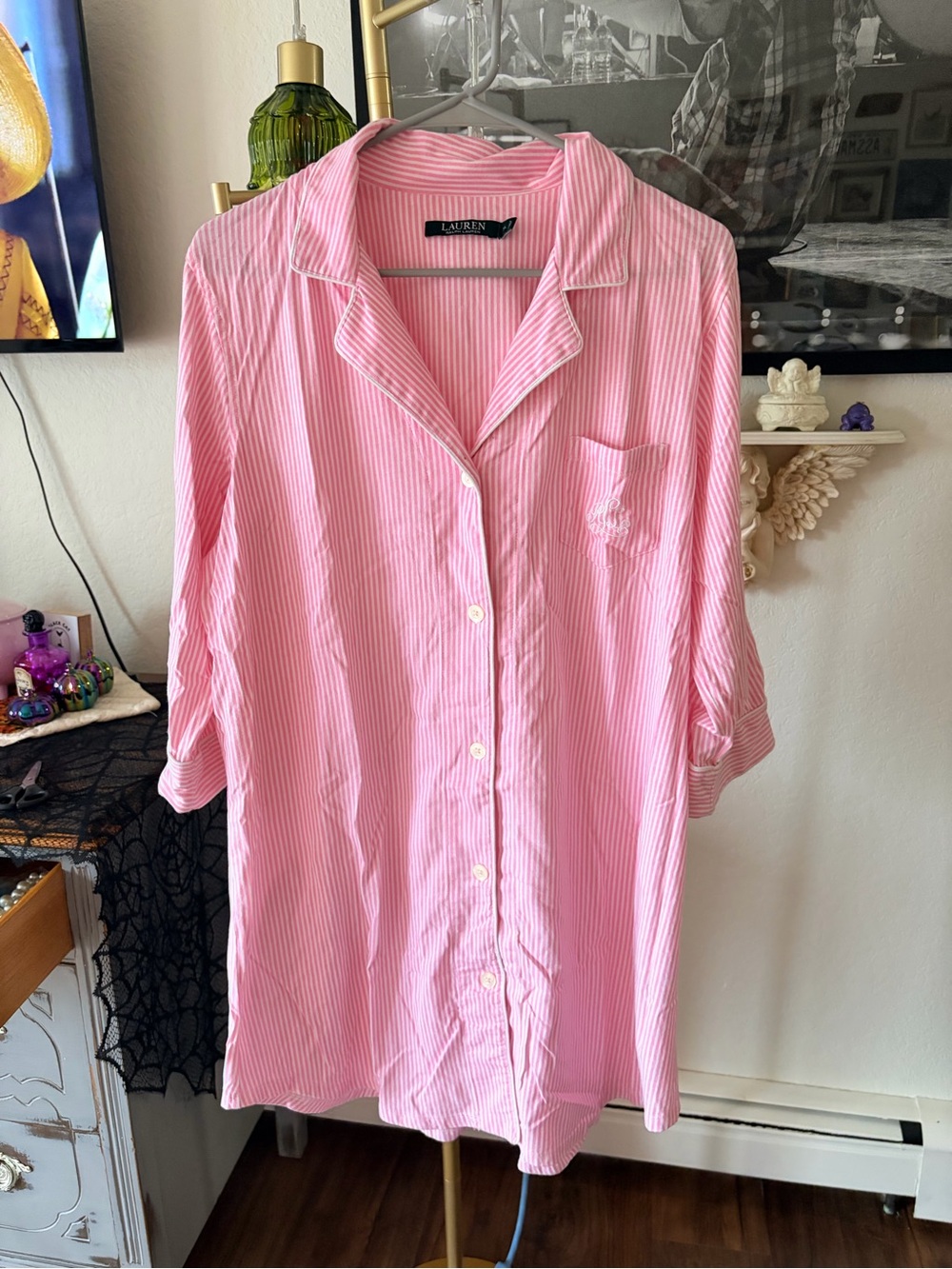 Lauren Ralph Lauren Striped Monogram Nightgown size XL